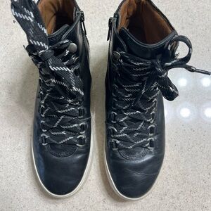Frye Black Leather High-Top Sneakers with White Trim